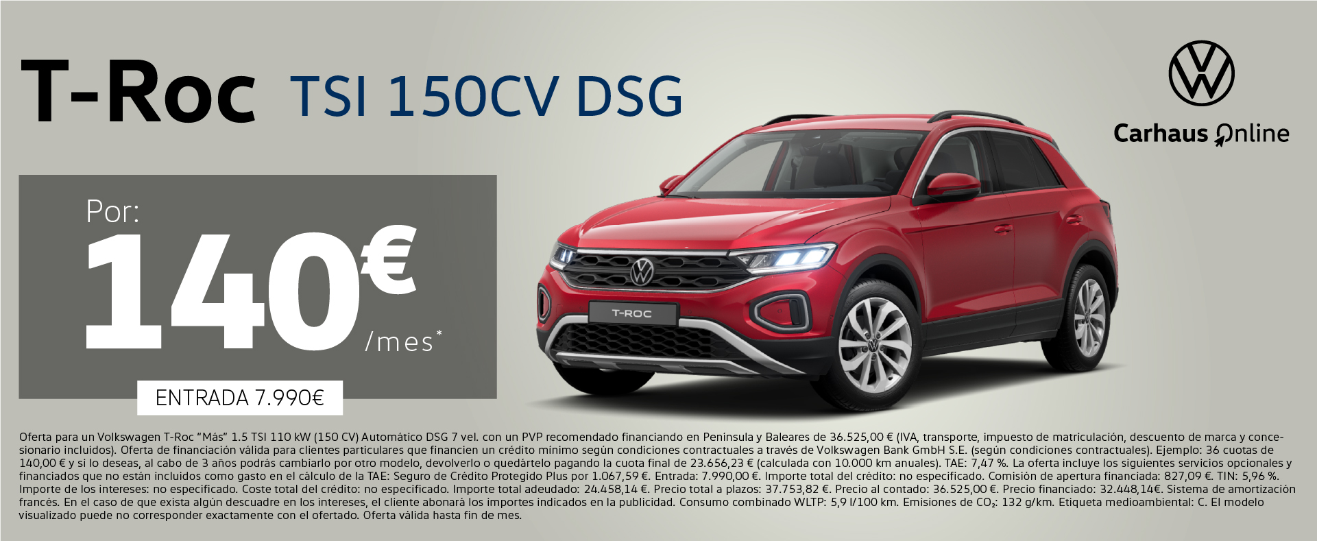 T-Roc Más 150CV Automático desde 140€/mes*